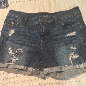 Maurices Blue Jean Shorts Distressed Frayed Hem